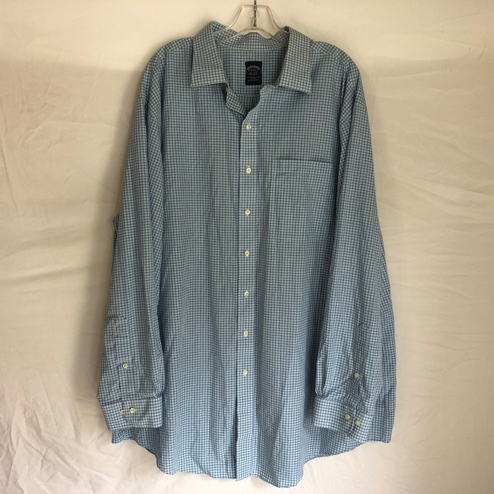 Brooks Brothers Mens 19 36/37 Supima Cotton Non-Iron Blue Check Dress Shirt